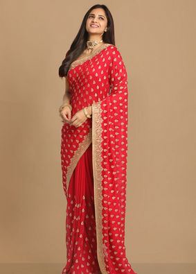 alt message - Mohey Women Enigmatic Rani Pink Saree image number 4